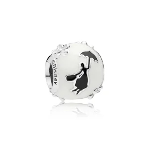 (slika za) PANDORA Disney, Mary Poppins' Silhouette Charm, bel in črn emajl - 797510ENMX