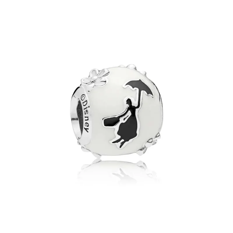 (slika za) PANDORA Disney, Mary Poppins' Silhouette Charm, bel in črn emajl - 797510ENMX - Slika izdelka