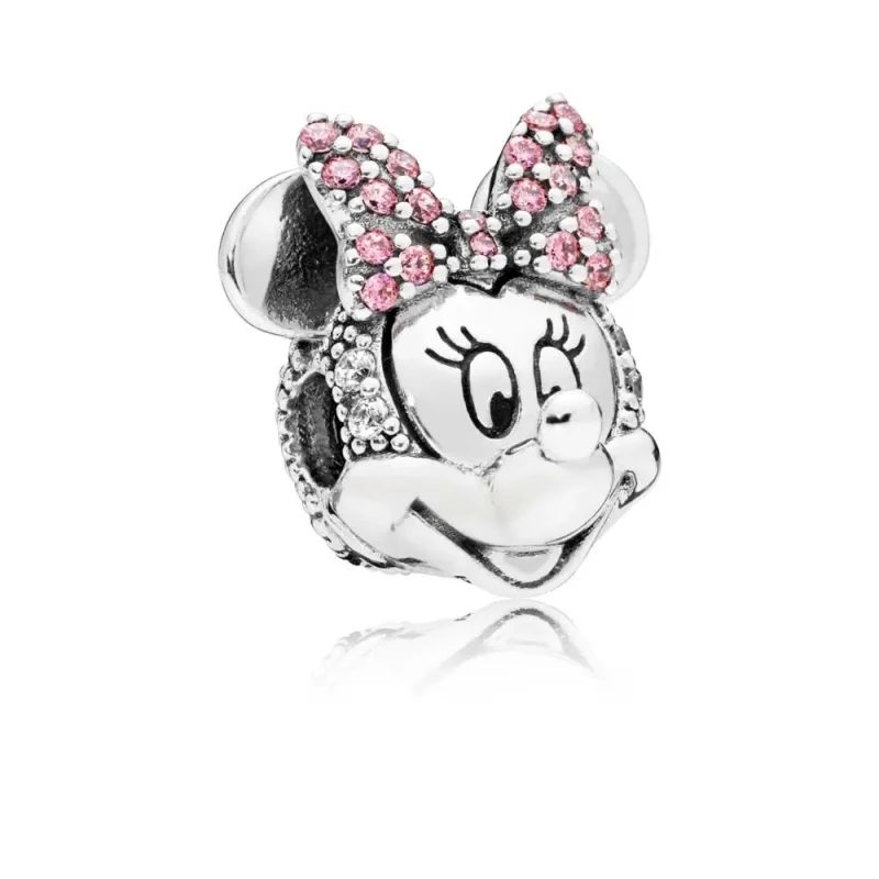 (slika za) PANDORA Disney, svetleča sponka za portret Minnie, prozoren CZ in roza emajl - 797496CZS - Slika izdelka
