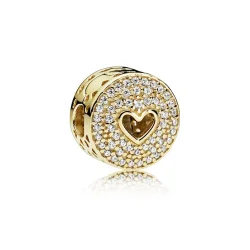PANDORA Sponka Heart of Luxury, 14K zlato in prozorno CZ - 757557CZ