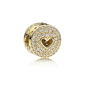 PANDORA Sponka Heart of Luxury, 14K zlato in prozorno CZ - 757557CZ (slika za) PANDORA Sponka Heart of Luxury, 14K zlato in prozorno CZ - 757557CZ