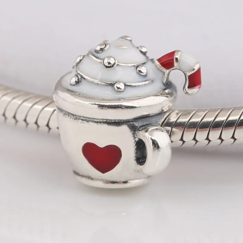(slika za) PANDORA Warm Cocoa Charm, beli in rdeči emajl - 797523ENMX - Ogled 2