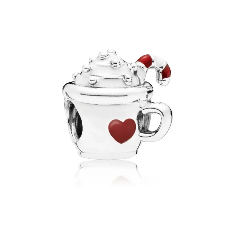 (slika za) PANDORA Warm Cocoa Charm, beli in rdeči emajl - 797523ENMX - Slika izdelka