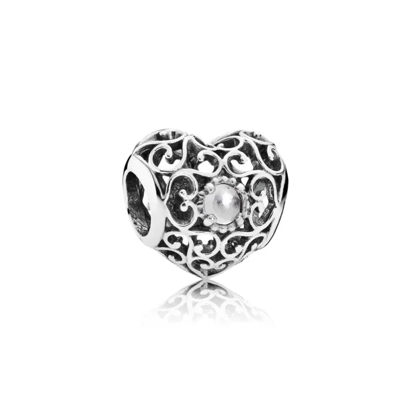 (slika za) PANDORA April Signature Heart Charm, Rock Crystal - 791784RC - Slika izdelka