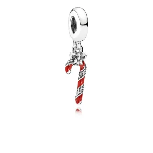 (slika za) PANDORA Bleščeči obesek Candy Cane, jagodičasto rdeč emajl in prozoren CZ - 796382EN39