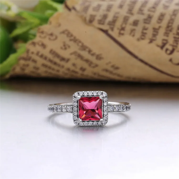 PANDORA brezčasni elegance prstan, sintetični rubin & prozoren CZ - 190947SRU