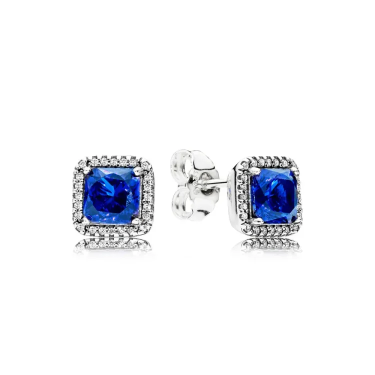 PANDORA brezčasni eleganci uhani s čepki, modri kristali in prozoren CZ - 290591NBT