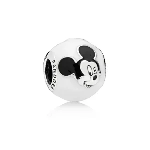 (slika za) PANDORA Disney, Ekspresivni obesek Mickey, bel in črn emajl - 796339ENMX