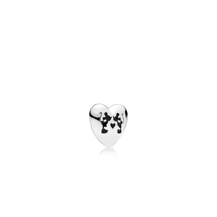 PANDORA Disney, Mickey & Minnie Kiss Petite Locket Charm, črn emajl - 796347EN16