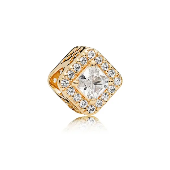 (slika za) PANDORA Geometric Radiance Charm, 14K zlato in prozorno CZ - 756207CZ