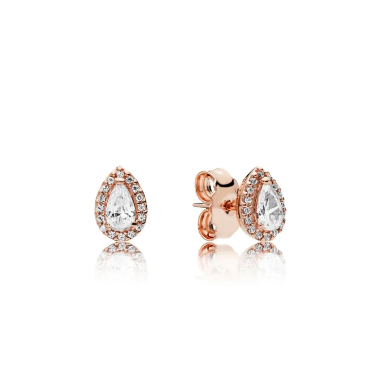 Uhani s sijočimi solzami, PANDORA Rose™ & Clear CZ - 286252CZ