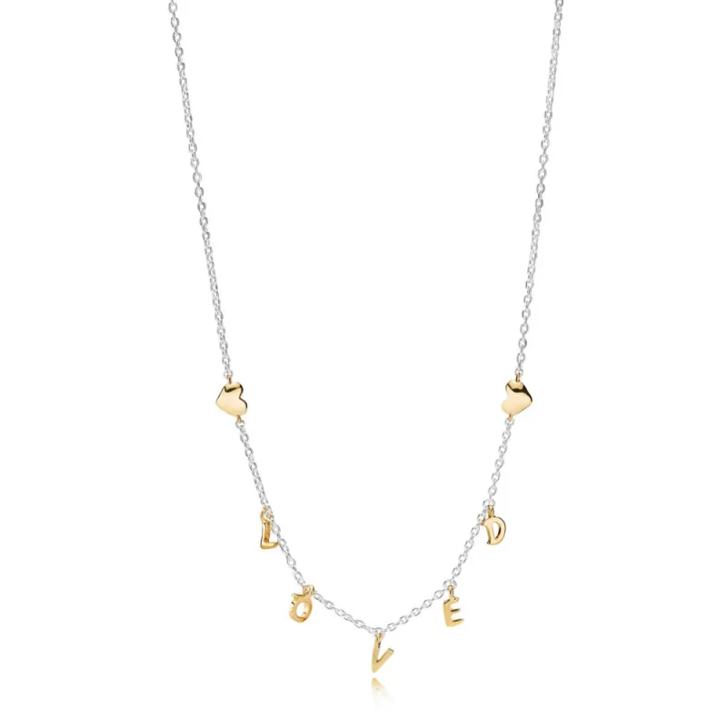 (slika za) Dvobarvna ogrlica PANDORA Loved Script - 367818 - Slika izdelka