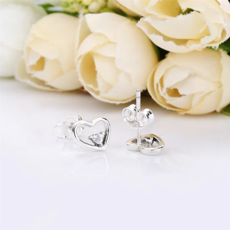 PANDORA Asimetrični uhani Hearts of Love, prozoren CZ - 297813CZ