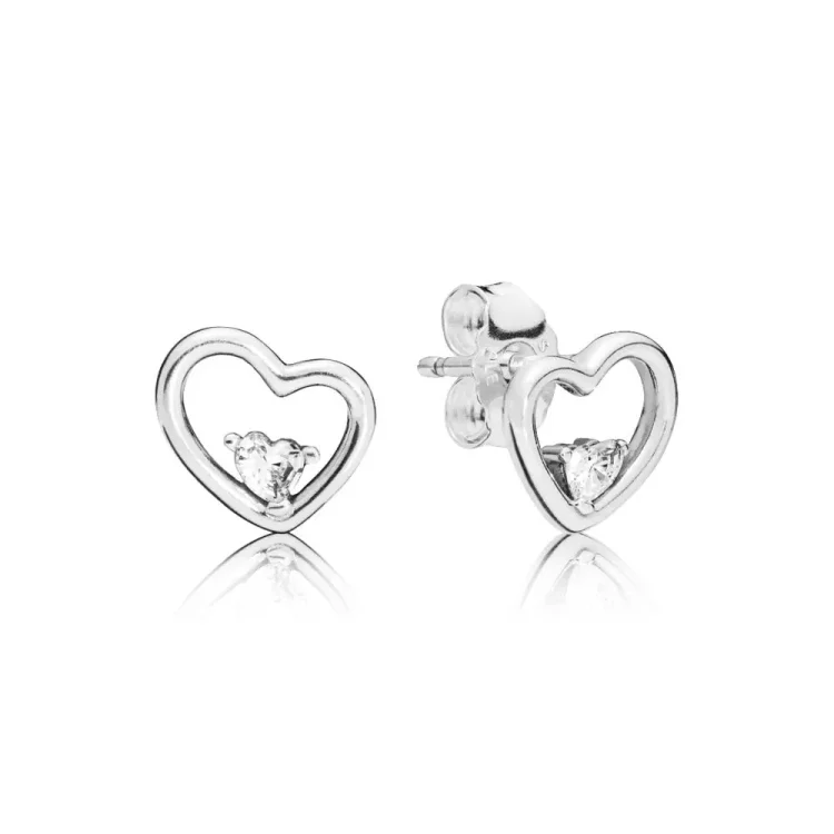 PANDORA Asimetrični uhani Hearts of Love, prozoren CZ - 297813CZ