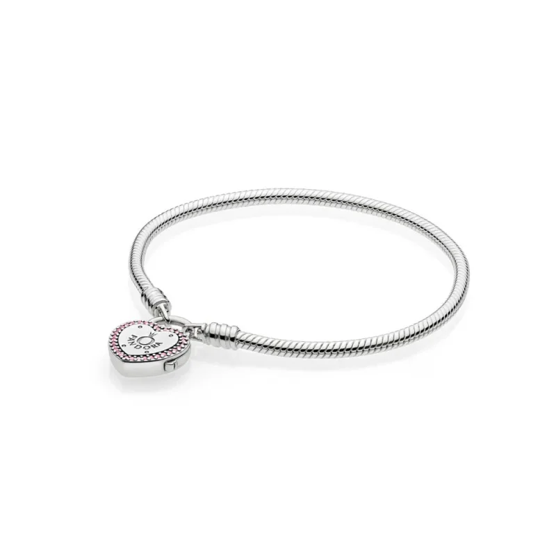 (slika za) PANDORA MOMENTS Smooth zapestnica z zaponko Lock Your Promise - 596586fpc - Slika izdelka