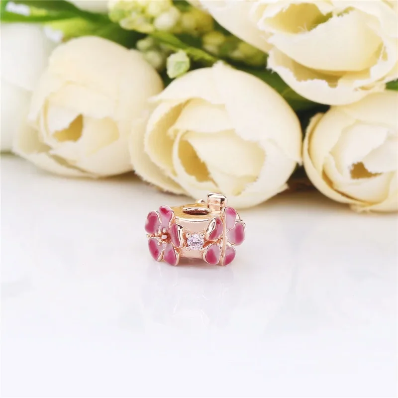 (slika za) PANDORA sponka za rože breskovega cveta - 788099CZ - Ogled 3