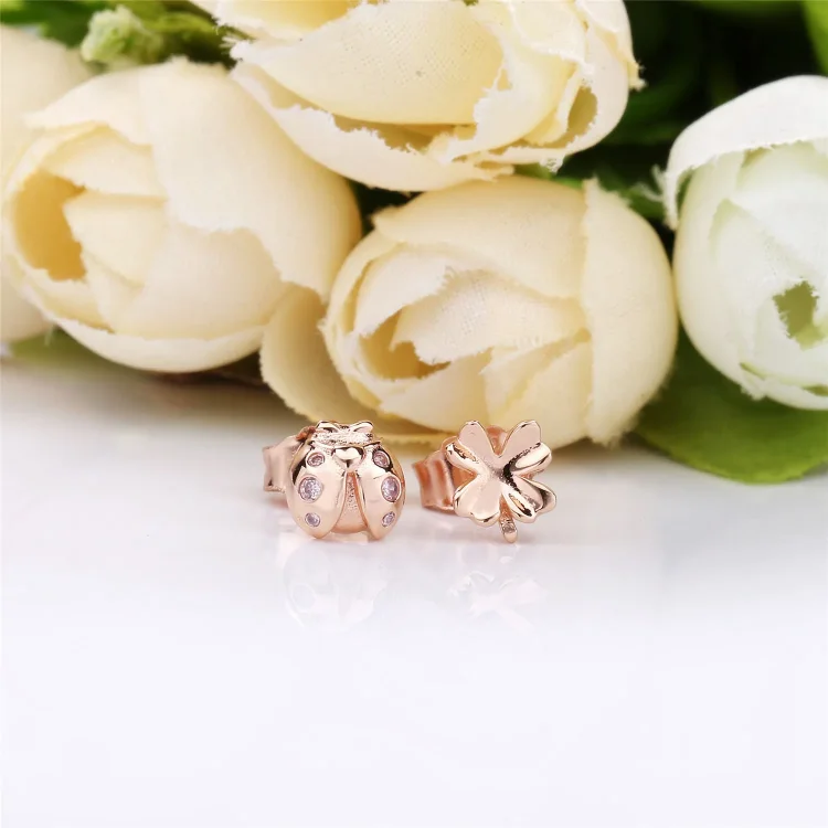 Štiriperesna deteljica in uhani pikapolonica, Pandora Rose™ - 287960NPO