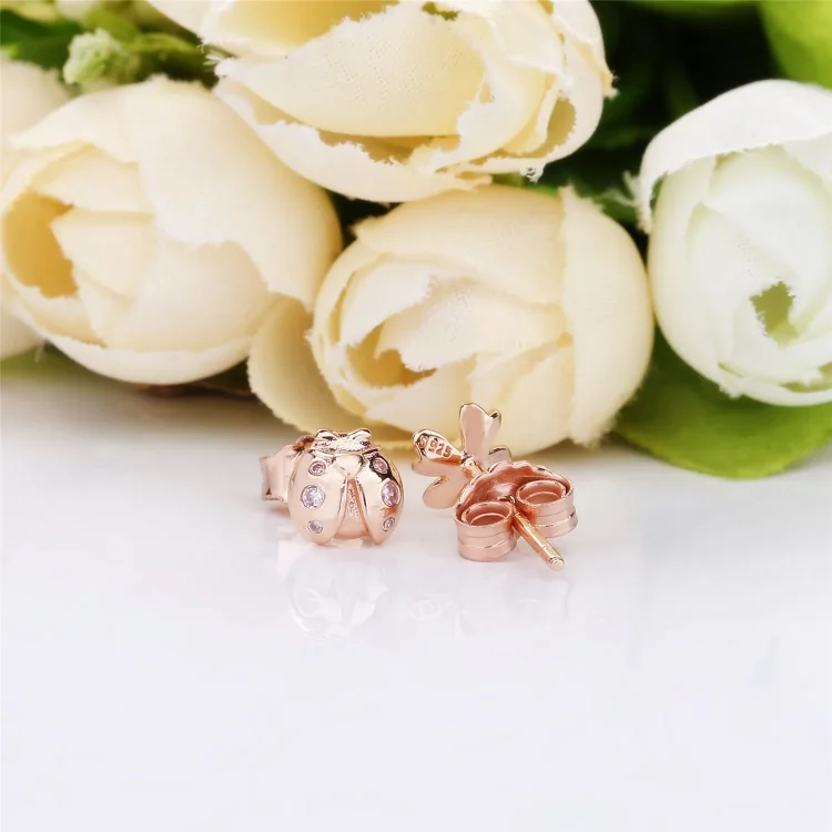 Štiriperesna deteljica in uhani pikapolonica, Pandora Rose™ - 287960NPO