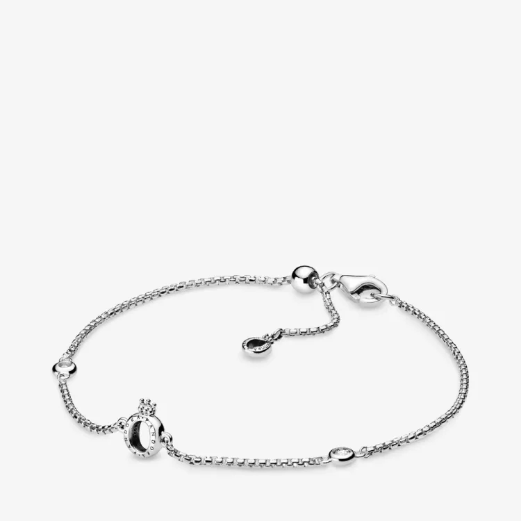 PANDORA Bleščeča zapestnica z verižico Crown O - 598276CZ