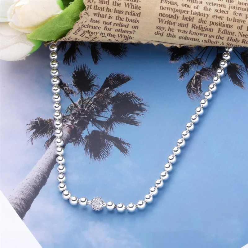 (slika za) PANDORA Ogrlica s perlicami v stilu pavé - 398565C01 - Ogled 2