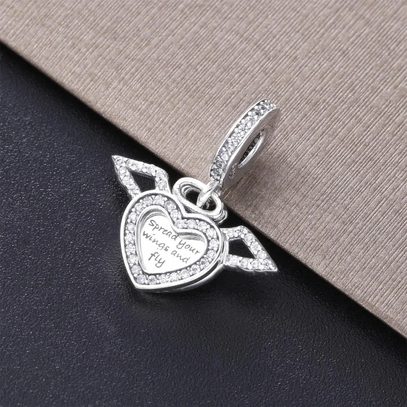 (slika za) PANDORA Pavé ogrlica s srcem in angelskimi krili - 398505C01-45 - Ogled 2