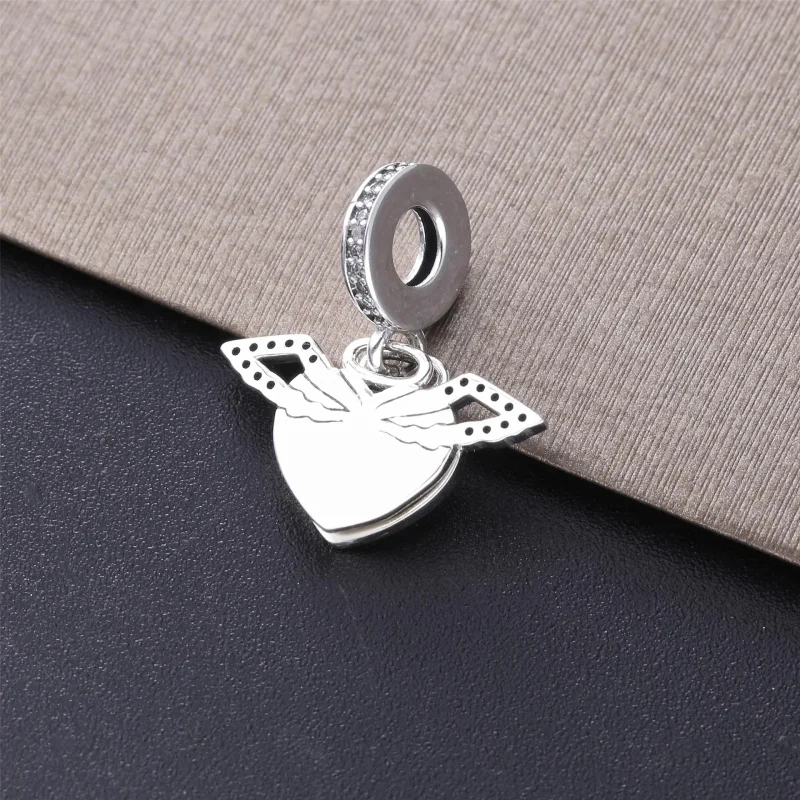 (slika za) PANDORA Pavé ogrlica s srcem in angelskimi krili - 398505C01-45 - Ogled 3