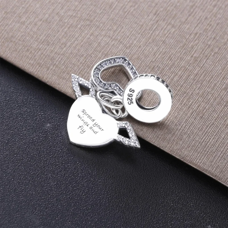 (slika za) PANDORA Pavé ogrlica s srcem in angelskimi krili - 398505C01-45 - Ogled 4