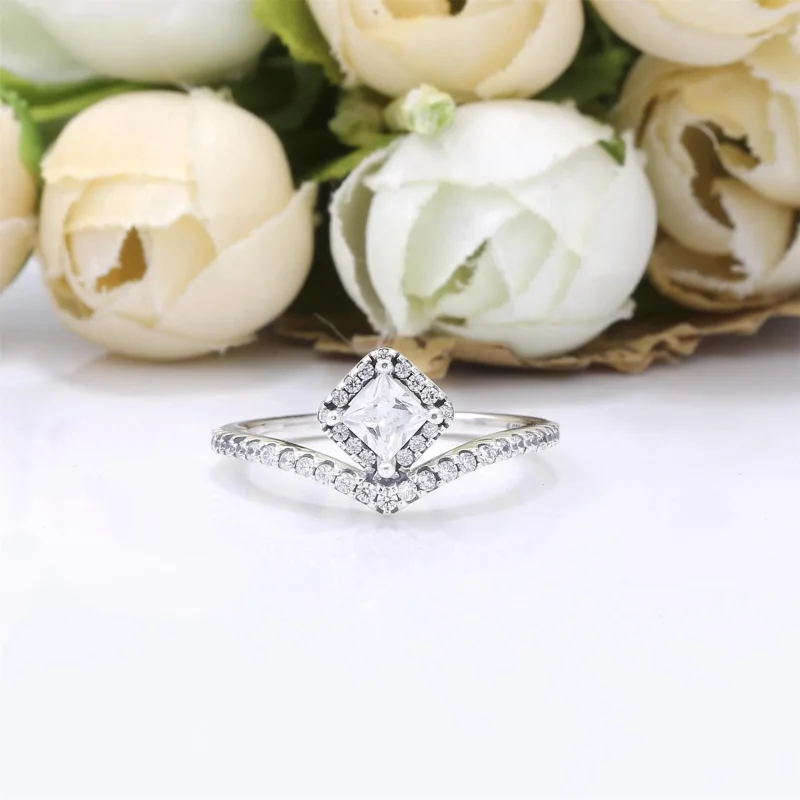 (slika za) PANDORA Square Sparkle Wishbone prstan - 198420C01 - Ogled 3