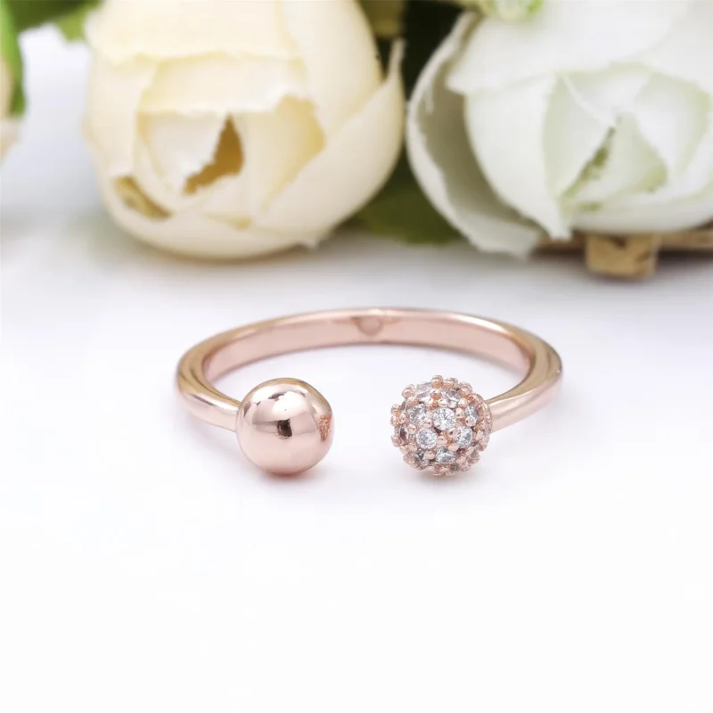 (slika za) PANDORA odprt prstan s poliranimi in Pavé perlami - 188316CZ - Ogled 4