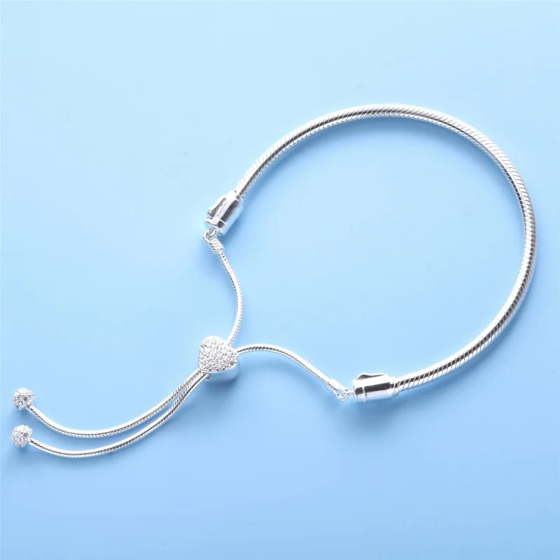 (slika za) Drsna zapestnica s kačjo verižico Pandora Moments Pavé Heart Clasp - 598699C01 - Ogled 2