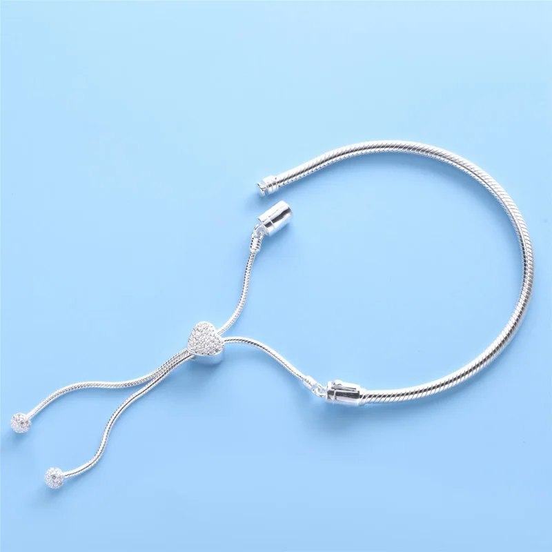 (slika za) Drsna zapestnica s kačjo verižico Pandora Moments Pavé Heart Clasp - 598699C01 - Ogled 3