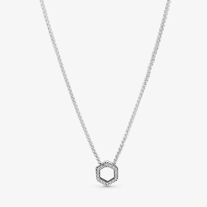 (slika za) PANDORA bleščeča ogrlica iz satja Hexagon Collier - 398787C01 - Slika izdelka