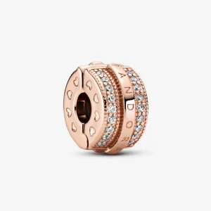 (slika za) PANDORA Bleščeče Pavé črte in obesek za sponke z logotipom - 789042C01