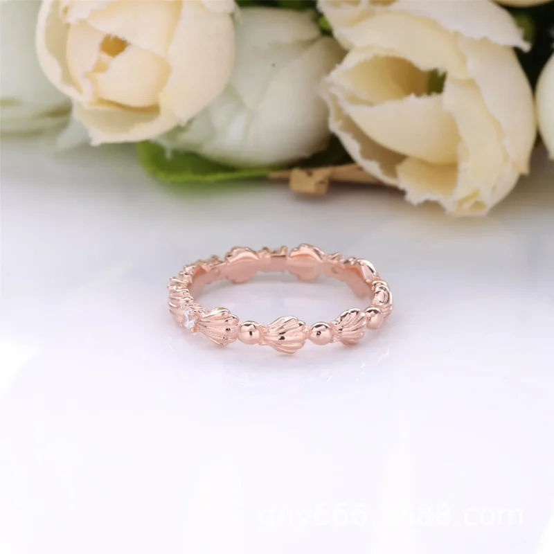 (slika za) PANDORA Bleščeči prstan s paščkom iz školjk - 188946C01 - Ogled 4