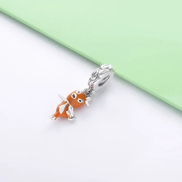 PANDORA Disney oranžna ptica srebrni obesek z oranžnim in črnim emajlom - 798877C01