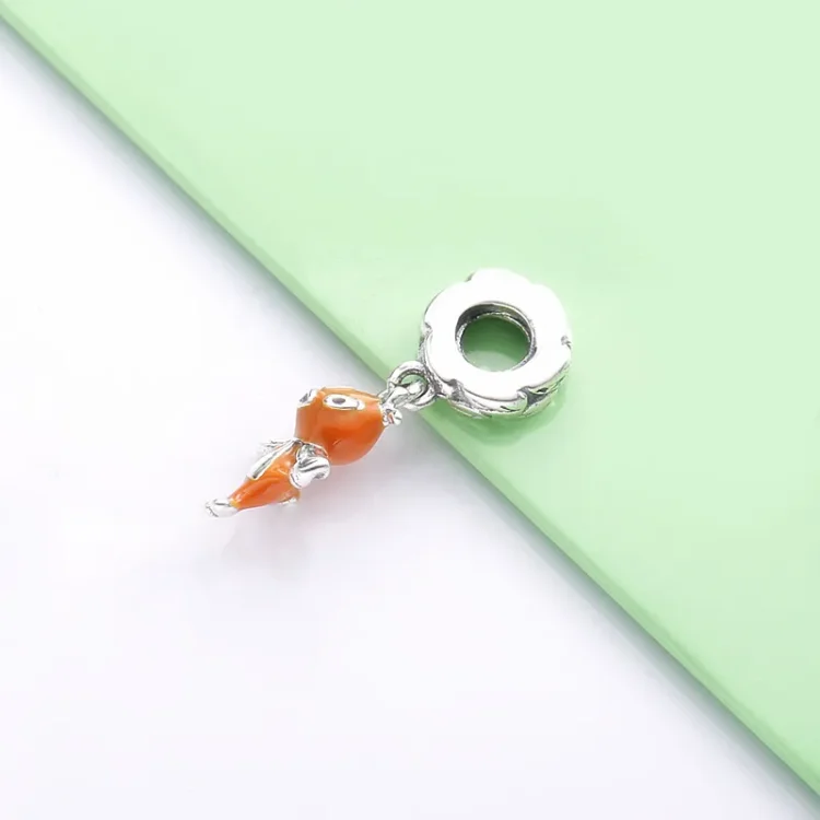 PANDORA Disney oranžna ptica srebrni obesek z oranžnim in črnim emajlom - 798877C01