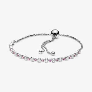 (slika za) PANDORA drsna zapestnica Pink & Clear Sparkle - 598517C02