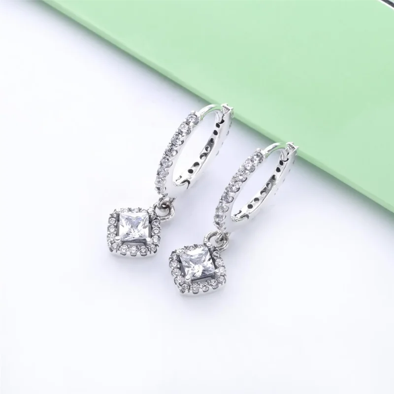 (slika za) PANDORA kvadratni bleščeči obročasti uhani - 298503C01 - Ogled 3