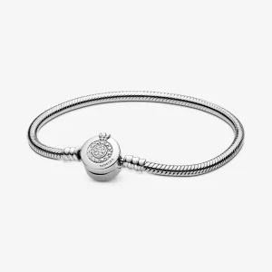 (slika za) Pandora Moments Sparkling Crown O Snake Chain Zapestnica - 599046C01