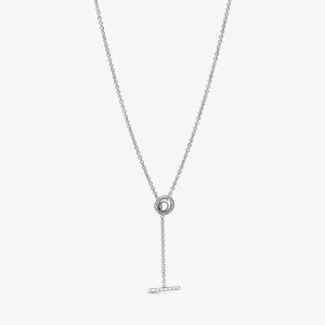 (slika za) PANDORA Pavé Circle Logo T-bar Heart Necklace - 399050C01-80