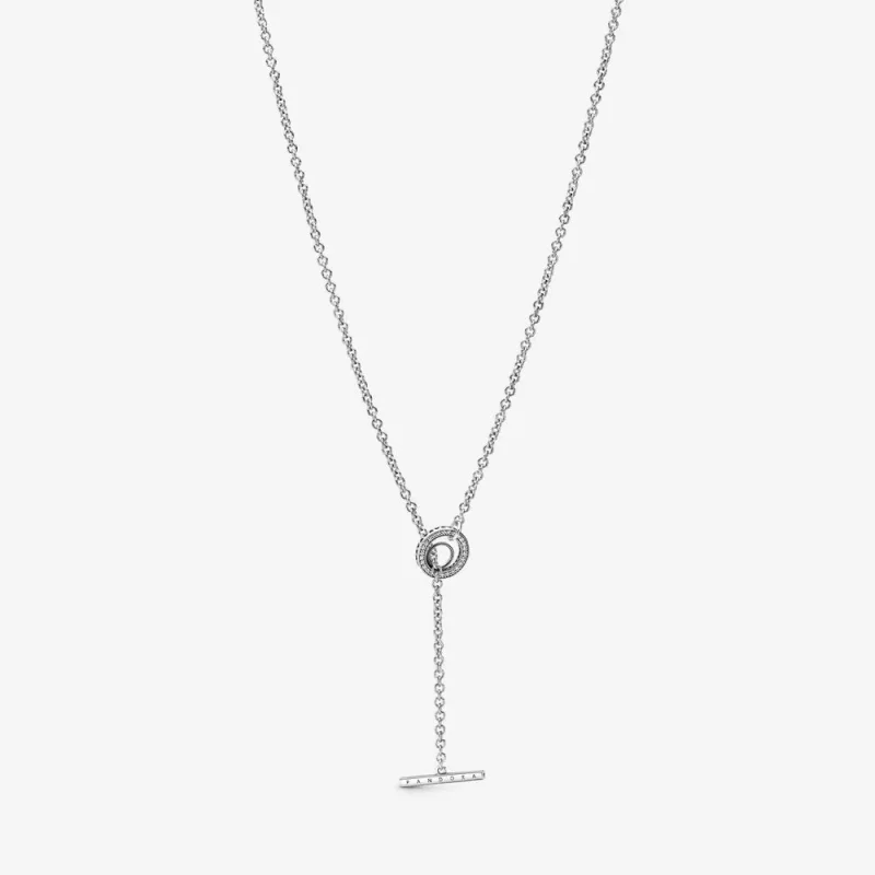(slika za) PANDORA Pavé Circle Logo T-bar Heart Necklace - 399050C01-80 - Slika izdelka