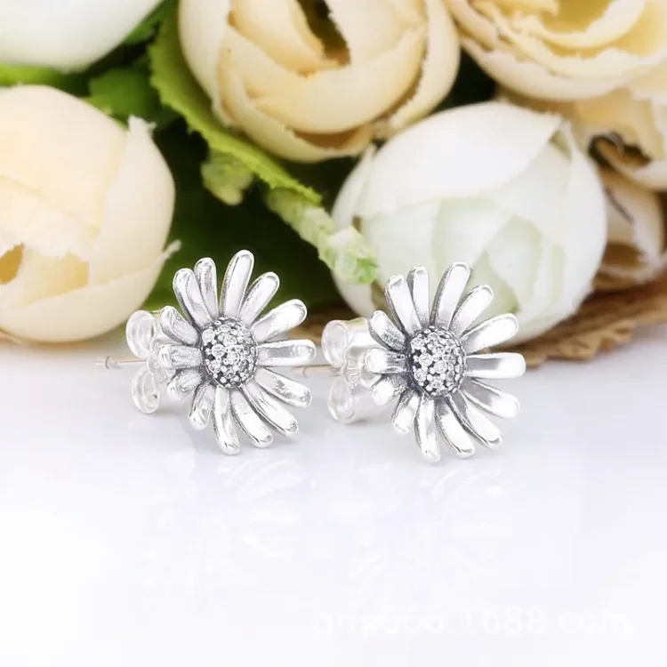 PANDORA Pavé uhani s cvetovi marjetic - 298812C01