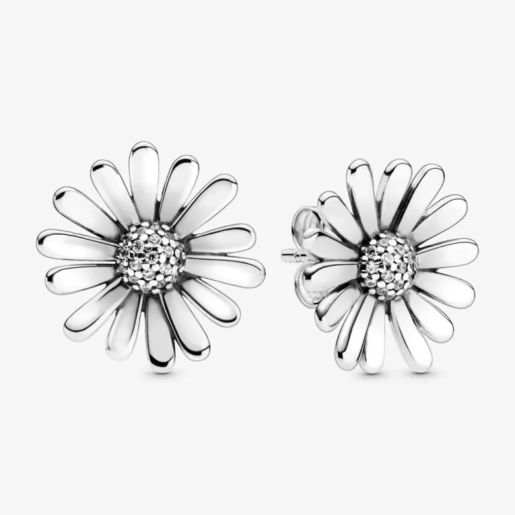 PANDORA Pavé uhani s cvetovi marjetic - 298812C01