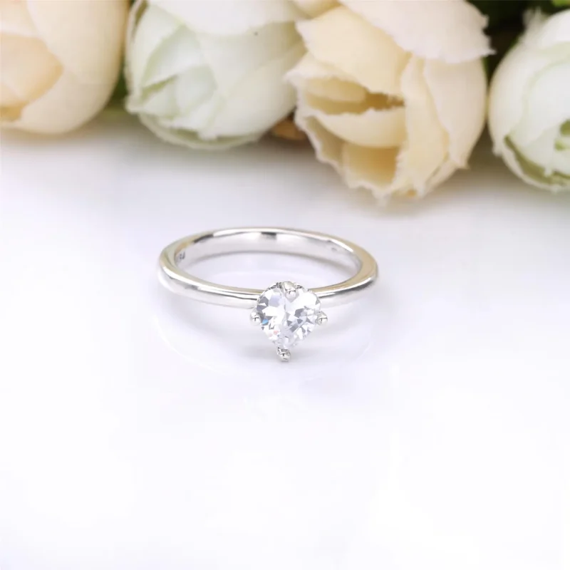 (slika za) PANDORA Prstan z enim prozornim kamnom v obliki srca - 198691C01 - Ogled 2