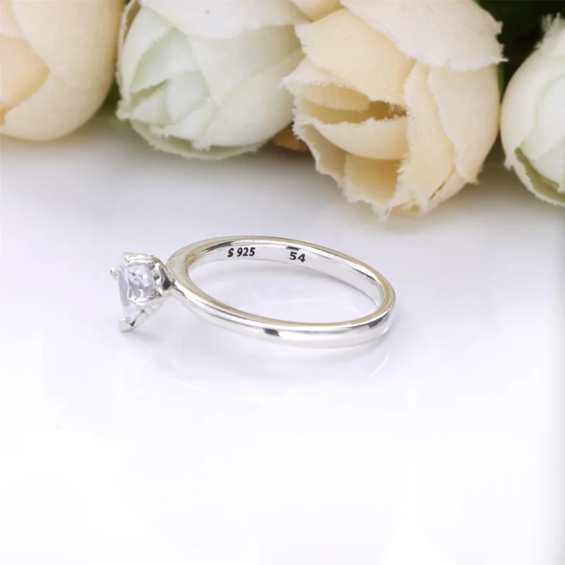 (slika za) PANDORA Prstan z enim prozornim kamnom v obliki srca - 198691C01 - Ogled 4