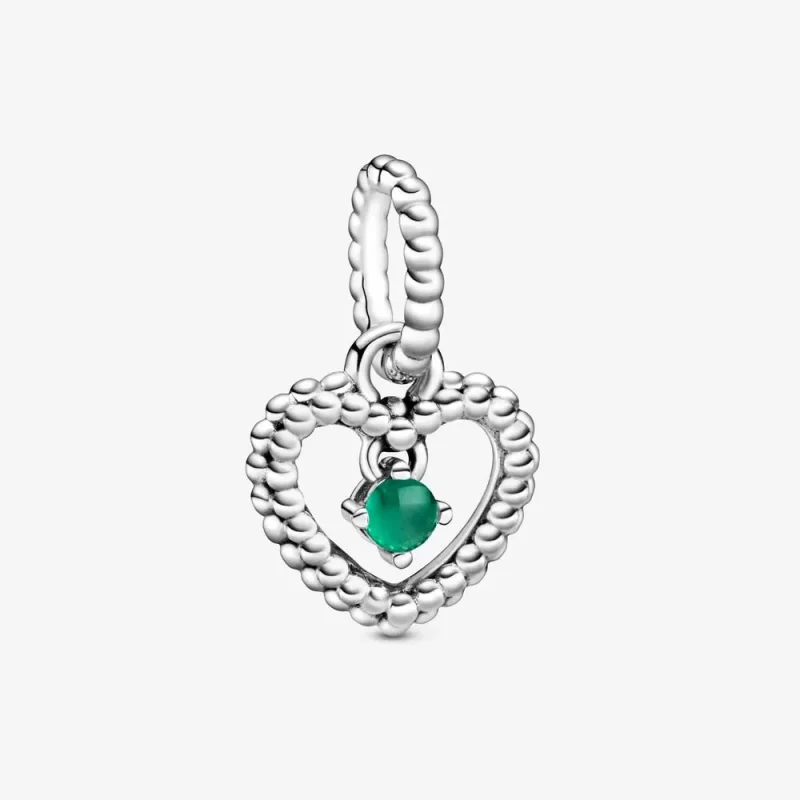 (slika za) Viseči obesek PANDORA Rainforest Green Beaded Heart - 798854C05 - Slika izdelka