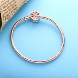 Zapestnica s kačjo verižico Pandora Moments roza pahljačasta zaponka - 588145C01