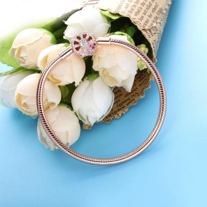 (slika za) Zapestnica s kačjo verižico Pandora Moments roza pahljačasta zaponka - 588145C01 - Ogled 3