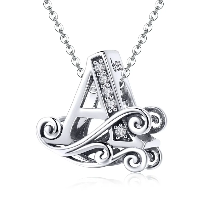 (slika za)  Obesek s bleščečimi pavé cvetovi v stilu Pandora, črka A - BSC030-A - Ogled 2