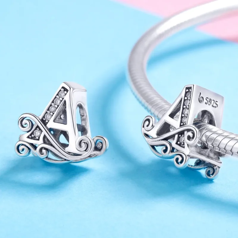 (slika za)  Obesek s bleščečimi pavé cvetovi v stilu Pandora, črka A - BSC030-A - Ogled 4